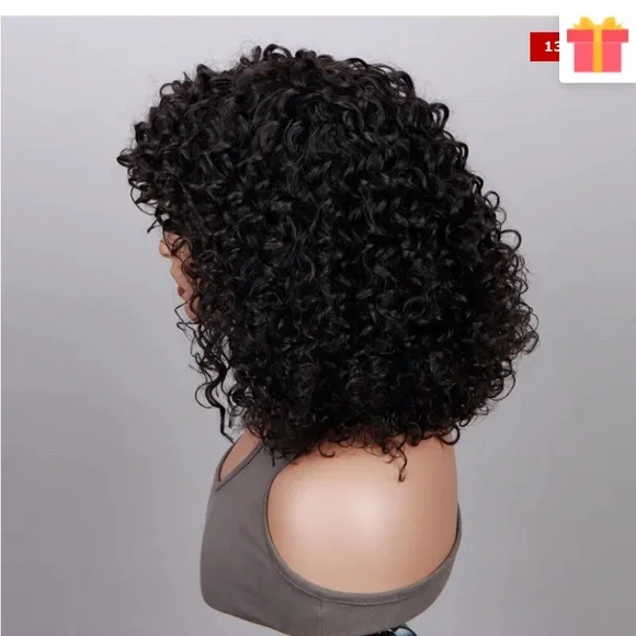 Curly Bob Wig With Bangs Quick Wear And Go Glueless Human Hair Wigs 180% Density